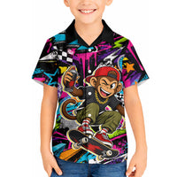 Skateboarding Monkey Hawaiian Shirt Neon Graffiti Spray Paint Urban Streetwear Art