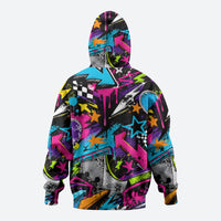 Skateboarding Monkey Hoodie Neon Graffiti Spray Paint Urban Streetwear Art