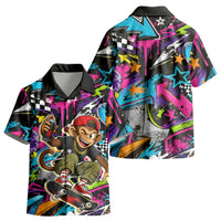 Skateboarding Monkey Kid Hawaiian Shirt Neon Graffiti Spray Paint Urban Streetwear Art