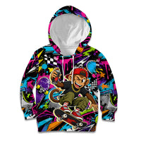 Skateboarding Monkey Kid Hoodie Neon Graffiti Spray Paint Urban Streetwear Art