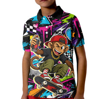 Skateboarding Monkey Kid Polo Shirt Neon Graffiti Spray Paint Urban Streetwear Art