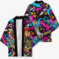 Skateboarding Monkey Kimono Neon Graffiti Spray Paint Urban Streetwear Art