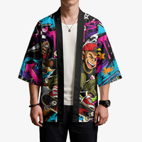 Skateboarding Monkey Kimono Neon Graffiti Spray Paint Urban Streetwear Art