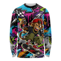 Skateboarding Monkey Long Sleeve Shirt Neon Graffiti Spray Paint Urban Streetwear Art