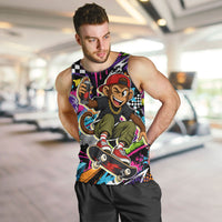 Skateboarding Monkey Men Tank Top Neon Graffiti Spray Paint Urban Streetwear Art