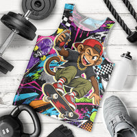 Skateboarding Monkey Men Tank Top Neon Graffiti Spray Paint Urban Streetwear Art