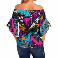 Skateboarding Monkey Off Shoulder Wrap Waist Top Neon Graffiti Spray Paint Urban Streetwear Art