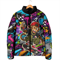 Skateboarding Monkey Padded Jacket Neon Graffiti Spray Paint Urban Streetwear Art