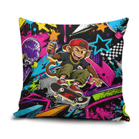 Skateboarding Monkey Pillow Cover Neon Graffiti Spray Paint Urban Streetwear Art