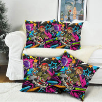Skateboarding Monkey Pillow Cover Neon Graffiti Spray Paint Urban Streetwear Art