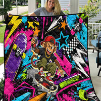 Skateboarding Monkey Quilt Neon Graffiti Spray Paint Urban Streetwear Art