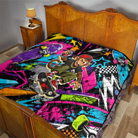 Skateboarding Monkey Quilt Neon Graffiti Spray Paint Urban Streetwear Art