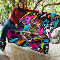 Skateboarding Monkey Quilt Neon Graffiti Spray Paint Urban Streetwear Art