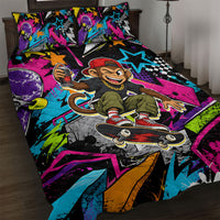 Skateboarding Monkey Quilt Bed Set Neon Graffiti Spray Paint Urban Streetwear Art