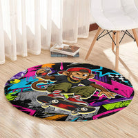 Skateboarding Monkey Round Carpet Neon Graffiti Spray Paint Urban Streetwear Art