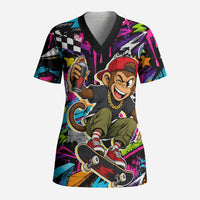 Skateboarding Monkey Scrub Top Neon Graffiti Spray Paint Urban Streetwear Art