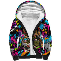 Skateboarding Monkey Sherpa Hoodie Neon Graffiti Spray Paint Urban Streetwear Art
