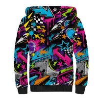 Skateboarding Monkey Sherpa Hoodie Neon Graffiti Spray Paint Urban Streetwear Art