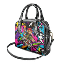 Skateboarding Monkey Shoulder Handbag Neon Graffiti Spray Paint Urban Streetwear Art