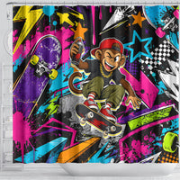 Skateboarding Monkey Shower Curtain Neon Graffiti Spray Paint Urban Streetwear Art