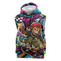 Skateboarding Monkey Sleeveless Hoodie Neon Graffiti Spray Paint Urban Streetwear Art