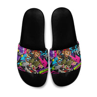 Skateboarding Monkey Slide Sandals Neon Graffiti Spray Paint Urban Streetwear Art