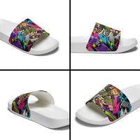 Skateboarding Monkey Slide Sandals Neon Graffiti Spray Paint Urban Streetwear Art
