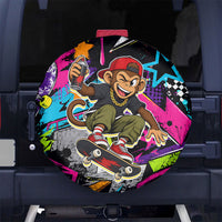 Skateboarding Monkey Spare Tire Cover Neon Graffiti Spray Paint Urban Streetwear Art