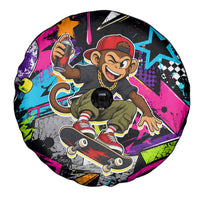 Skateboarding Monkey Spare Tire Cover Neon Graffiti Spray Paint Urban Streetwear Art