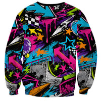 Skateboarding Monkey Sweatshirt Neon Graffiti Spray Paint Urban Streetwear Art