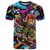 Skateboarding Monkey T Shirt Neon Graffiti Spray Paint Urban Streetwear Art