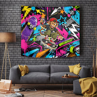 Skateboarding Monkey Tapestry Neon Graffiti Spray Paint Urban Streetwear Art
