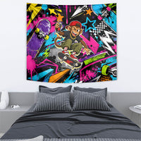 Skateboarding Monkey Tapestry Neon Graffiti Spray Paint Urban Streetwear Art