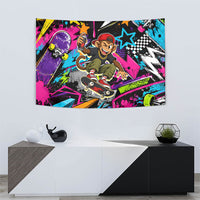 Skateboarding Monkey Tapestry Neon Graffiti Spray Paint Urban Streetwear Art