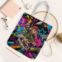 Skateboarding Monkey Tote Bag Neon Graffiti Spray Paint Urban Streetwear Art