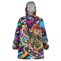 Skateboarding Monkey Wearable Blanket Hoodie Neon Graffiti Spray Paint Urban Streetwear Art