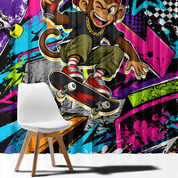 Skateboarding Monkey Window Curtain Neon Graffiti Spray Paint Urban Streetwear Art