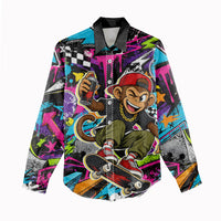 Skateboarding Monkey Women Casual Shirt Neon Graffiti Spray Paint Urban Streetwear Art