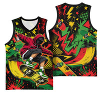 Skateboarder Spray Painter Basketball Jersey Rasta Colors Graffiti Streetwear Pop Art Graphic