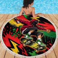 Skateboarder Spray Painter Beach Blanket Rasta Colors Graffiti Streetwear Pop Art Graphic