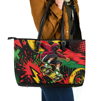 Skateboarder Spray Painter Leather Tote Bag Rasta Colors Graffiti Streetwear Pop Art Graphic