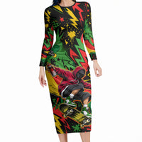 Skateboarder Spray Painter Long Sleeve Bodycon Dress Rasta Colors Graffiti Streetwear Pop Art Graphic