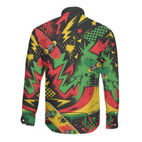 Skateboarder Spray Painter Long Sleeve Button Shirt Rasta Colors Graffiti Streetwear Pop Art Graphic