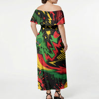 Skateboarder Spray Painter Off Shoulder Maxi Dress Rasta Colors Graffiti Streetwear Pop Art Graphic