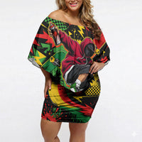 Skateboarder Spray Painter Off Shoulder Short Dress Rasta Colors Graffiti Streetwear Pop Art Graphic