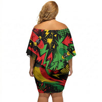 Skateboarder Spray Painter Off Shoulder Short Dress Rasta Colors Graffiti Streetwear Pop Art Graphic