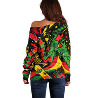 Skateboarder Spray Painter Off Shoulder Sweater Rasta Colors Graffiti Streetwear Pop Art Graphic