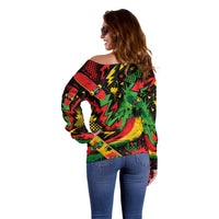Skateboarder Spray Painter Off Shoulder Sweater Rasta Colors Graffiti Streetwear Pop Art Graphic