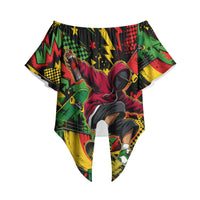 Skateboarder Spray Painter Off Shoulder Wrap Waist Top Rasta Colors Graffiti Streetwear Pop Art Graphic