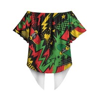 Skateboarder Spray Painter Off Shoulder Wrap Waist Top Rasta Colors Graffiti Streetwear Pop Art Graphic